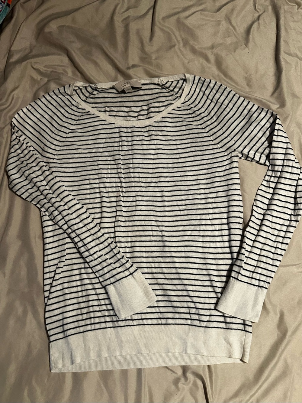 LOFT Black and White Striped Long Sleeve Tee